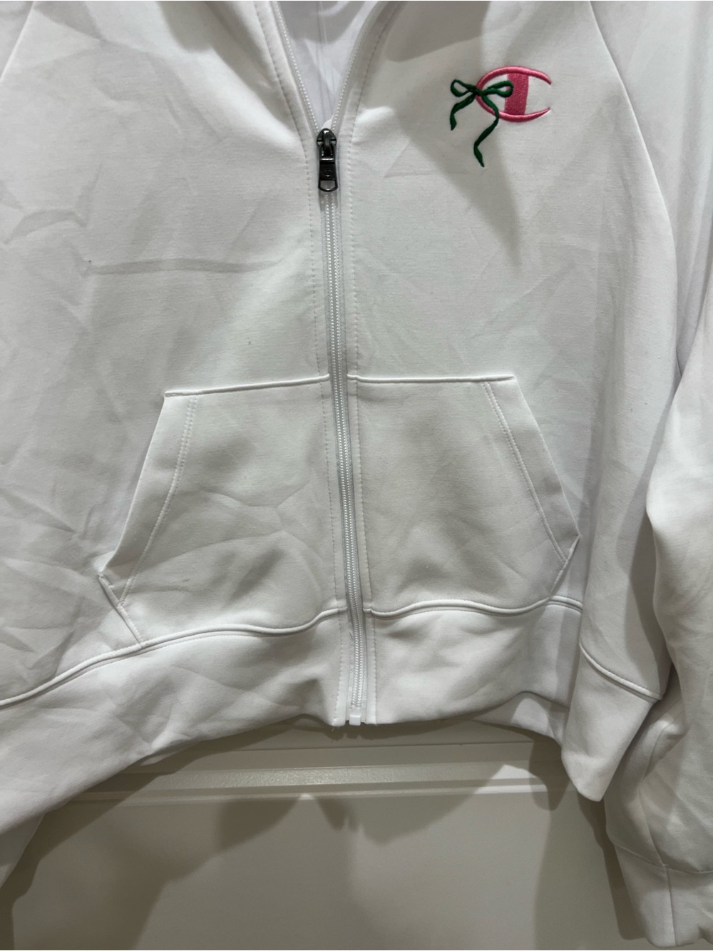 Champion White Zip Jacket with Green Stripe Accents - Picture 3 of 7
